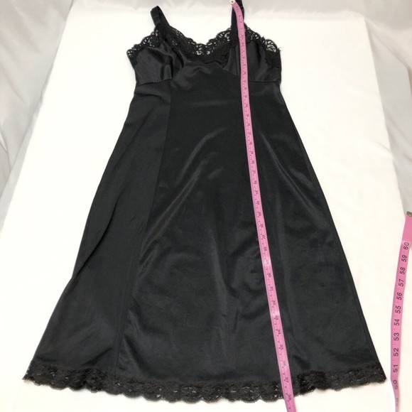 Vintage Wonder Maid Full Slip Size 34 Black Silky Nylon Rayon Lace Non Cling - Picture 7 of 9